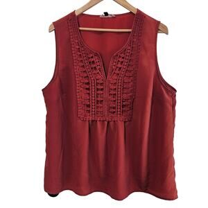 East Adeline Blouse Women 2X Burnt Orange Crochet Boho Glam Summer Nuetral